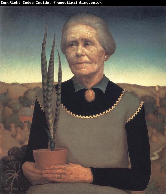 Grant Wood Woman with Plant